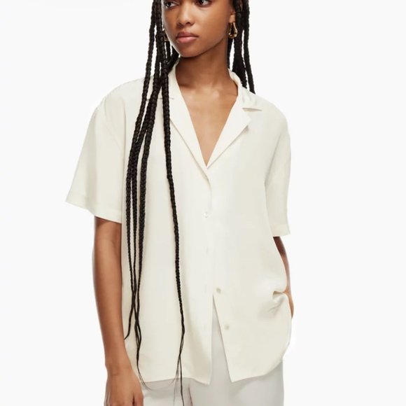 Aritzia Babaton // Academy Silk Short Sleeve Blouse - White, S - Picture 8 of 10